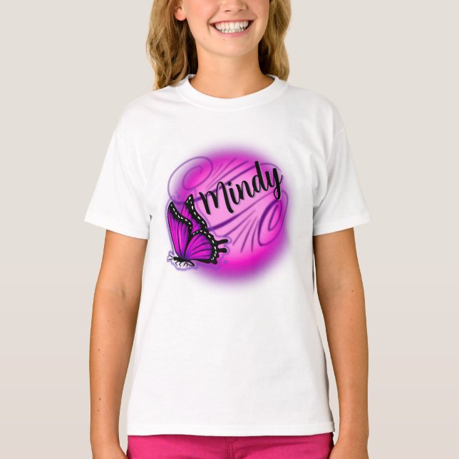Airbrush personalized name butterfly T-Shirt (Front)