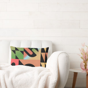Airbrush Style Abstract Geometric Shapes Colorful Lumbar Pillow