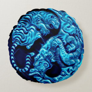 Airbrush Tiger Dragon Yin Yang Spirit Round Pillow