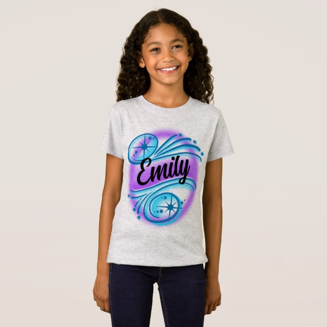 Airbrushed Custom Name Light Purple and Blue Girls T-Shirt (Front Full)