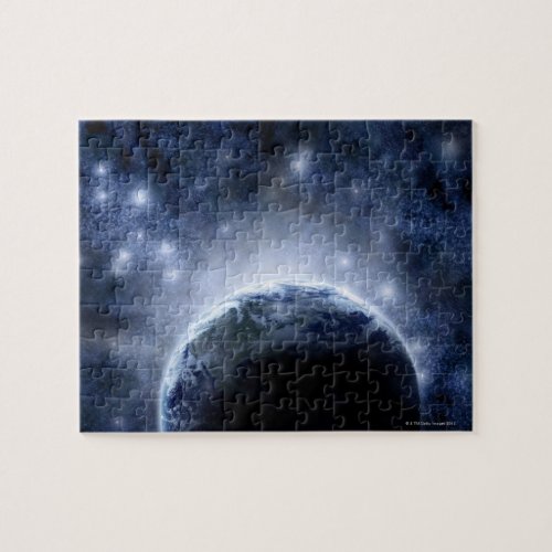 Airbrushed night sky full of stars around planet jigsaw puzzle