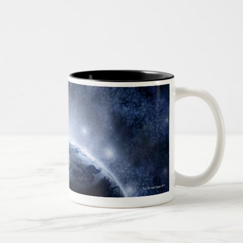 Airbrushed night sky full of stars around planet Two_Tone coffee mug