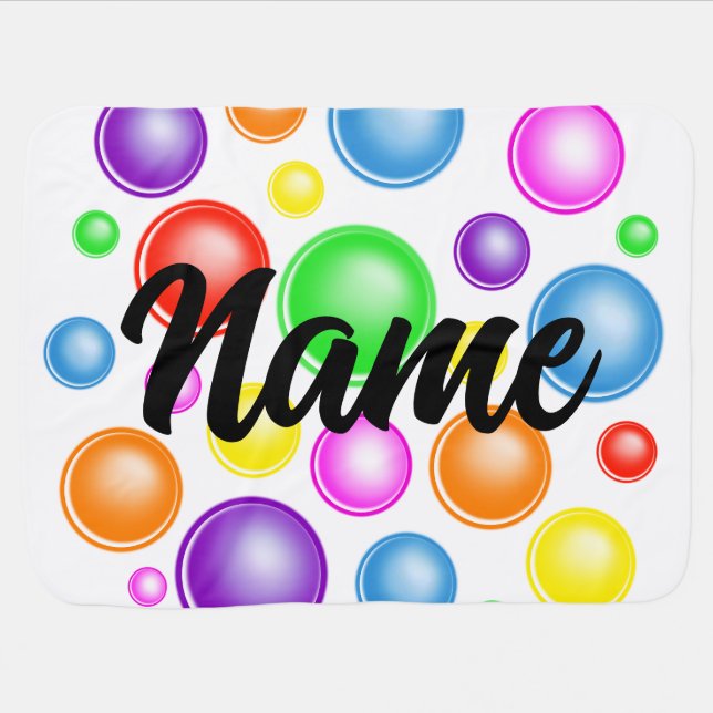 Airbrushed Personalized name with rainbow bubbles  Baby Blanket (Horizontal)