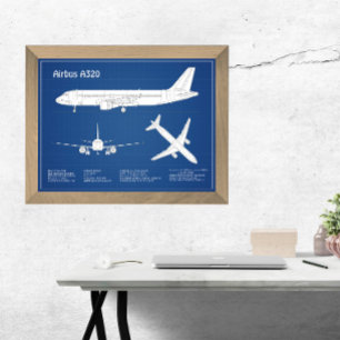 Airbus A320 - Airplane Blueprint Drawing Plans ABD Photo Print