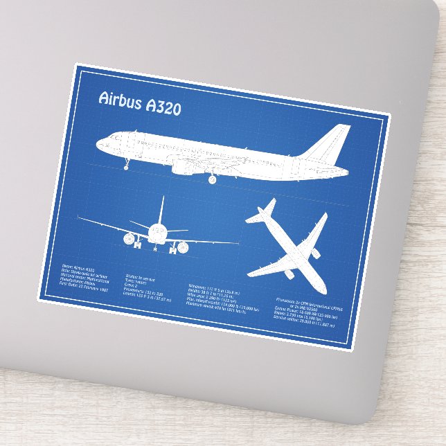 Airbus A320 - Airplane Blueprint Drawing Plans ABD Sticker (Detail)