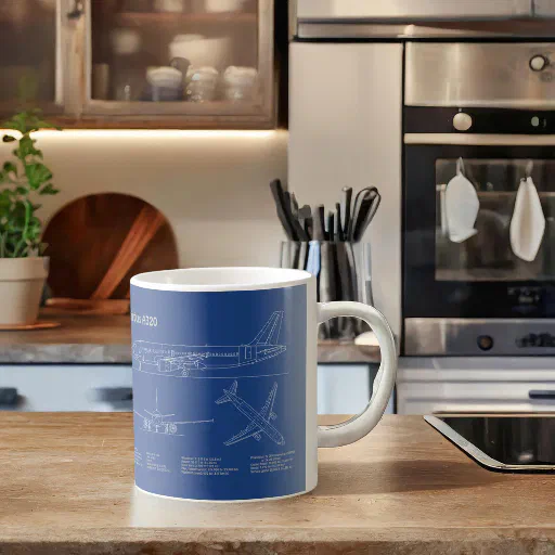 Airbus A320 - Airplane Blueprint Drawing Plans AD Coffee Mug