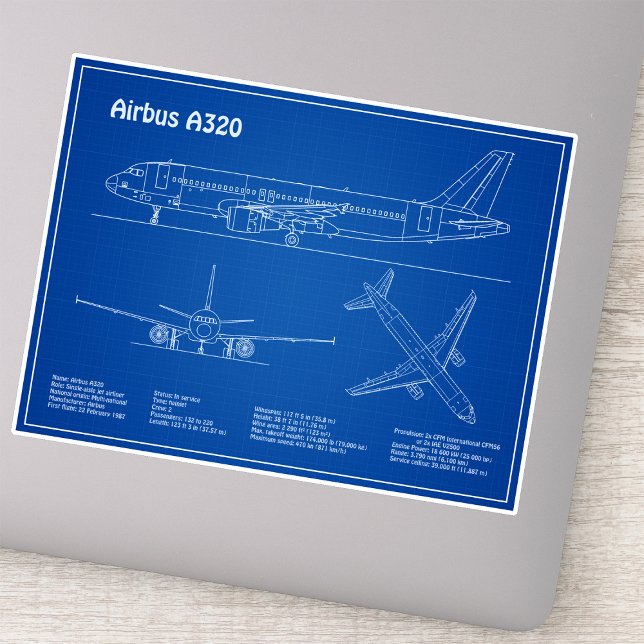 Airbus A320 - Airplane Blueprint Drawing Plans AD Sticker (Airbus A320 - Airplane Blueprint Drawing Plans AD. Sticker)