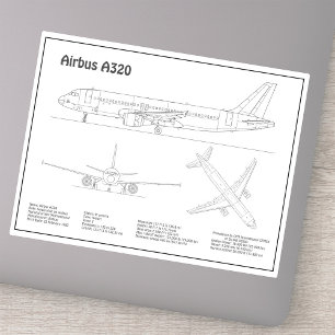 Airbus A320 - Airplane Blueprint Drawing Plans BD Sticker
