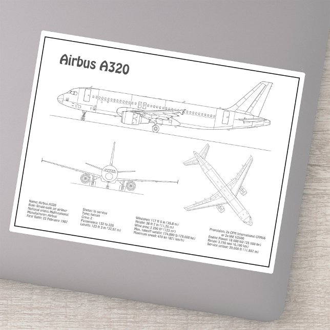 Airbus A320 - Airplane Blueprint Drawing Plans BD Sticker (Airbus A320 - Airplane Blueprint Drawing Plans BD. Sticker)