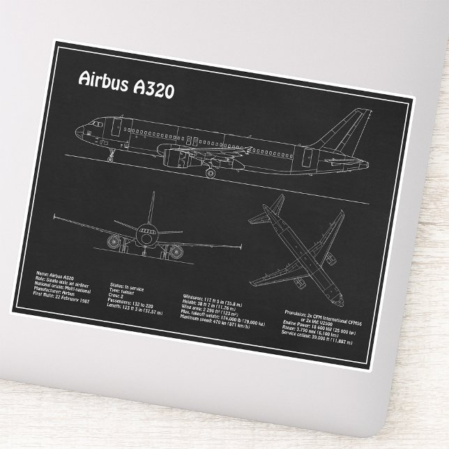 Airbus A320 - Airplane Blueprint Drawing Plans PD Sticker (Airbus A320 - Airplane Blueprint Drawing Plans PD. Sticker)