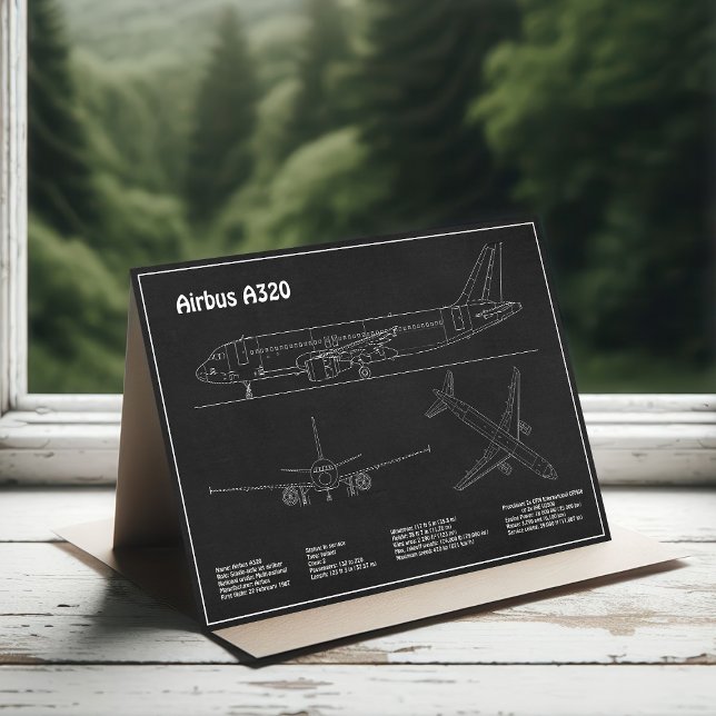 Airbus A320 - Airplane Blueprint Drawing Plans PD Thank You Card (Creator Uploaded)