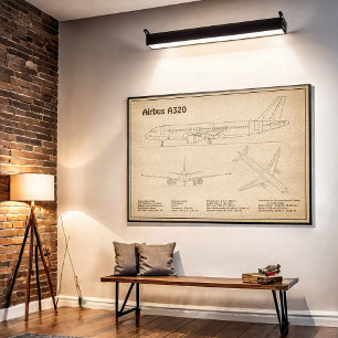 Airbus A320 - Airplane Blueprint Drawing Plans SD Poster