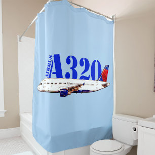 Airbus a320 Airplane Watercolor drawing Shower Curtain