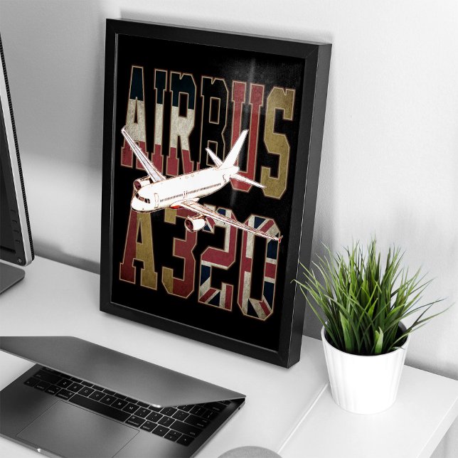 Airbus a320 Jetliner. Vintage European Flags Framed Art (Creator Uploaded)