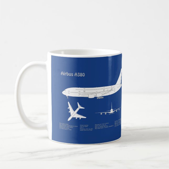 Airbus a380 - Airplane Blueprint Drawing Plans ABD Coffee Mug (Left)