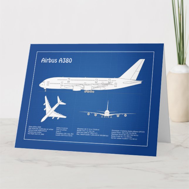 Airbus a380 - Airplane Blueprint Drawing Plans ABD Thank You Card (Front)
