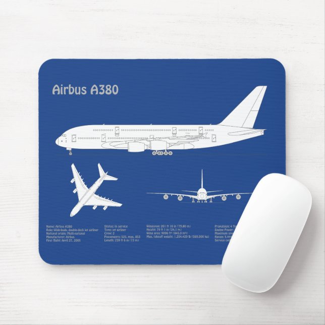 Airbus a380 - Airplane Blueprint Drawing Plans AD Mouse Pad (With Mouse)