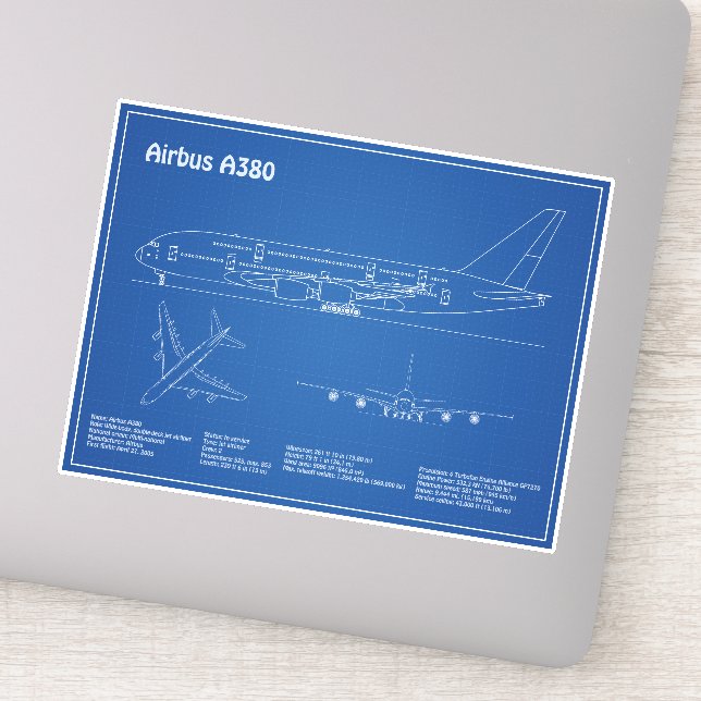 Airbus a380 - Airplane Blueprint Drawing Plans AD Sticker (Detail)