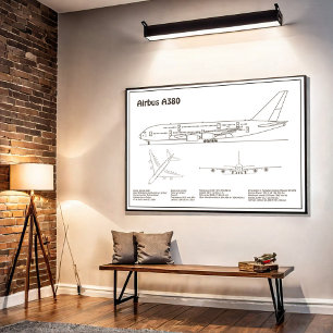 Airbus a380 - Airplane Blueprint Drawing Plans BD Poster