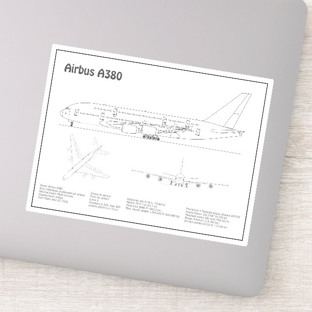 Airbus a380 - Airplane Blueprint Drawing Plans BD Sticker (Detail)