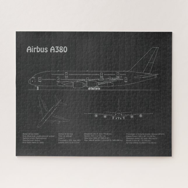 Airbus a380 - Airplane Blueprint Drawing Plans PD Jigsaw Puzzle (Horizontal)