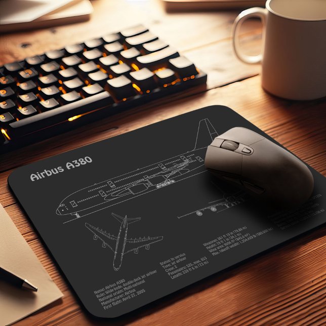 Airbus a380 - Airplane Blueprint Drawing Plans PD Mouse Pad (Creator Uploaded)