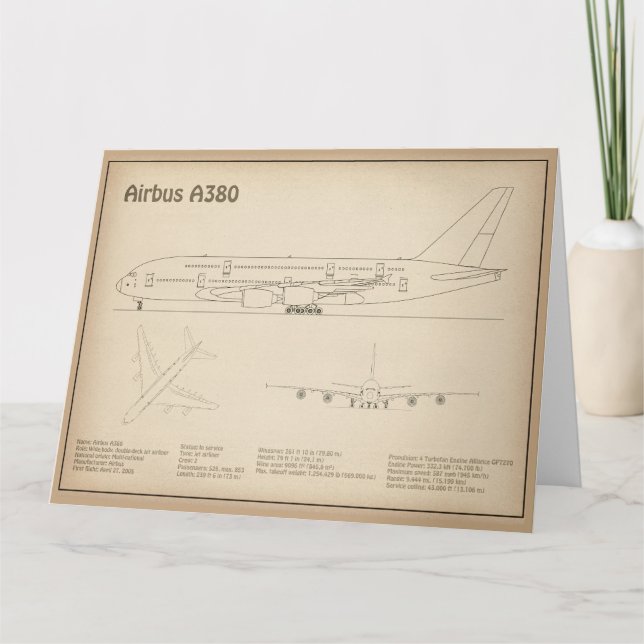 Airbus a380 - Airplane Blueprint Drawing Plans SD Thank You Card (Front)