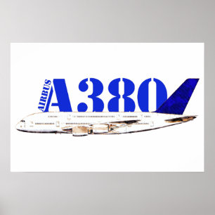 Airbus A380 Airplane Watercolor drawing Poster