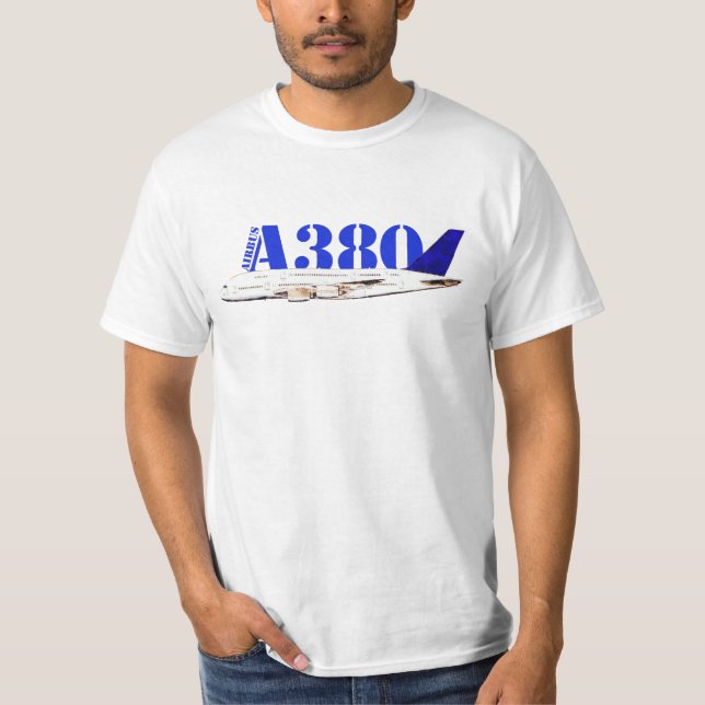 Airbus A380 Airplane Watercolor drawing T-Shirt (Front)