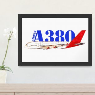 Airbus A380 Illustration with Bold Red Tail Design Framed Art
