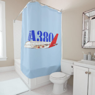 Airbus A380 Illustration with Bold Red Tail Design Shower Curtain