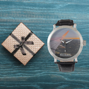 aircarft wing photo of sunrise,personalized watch