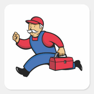 Aircon Technician Running Cartoon Square Sticker