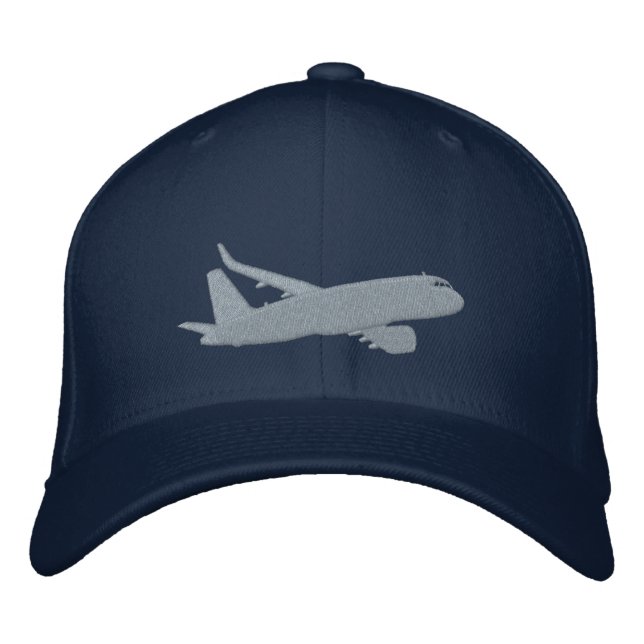 Aircraft Airliner Jet Silhouette Flying Embroidery Embroidered Baseball Cap (Front)