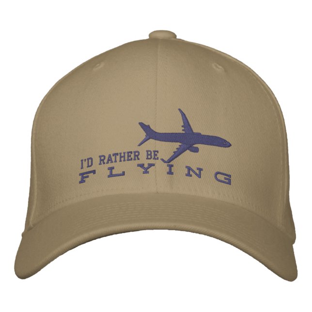 Aircraft Airliner Jet Silhouette Rather Be Flying Embroidered Baseball Hat (Front)