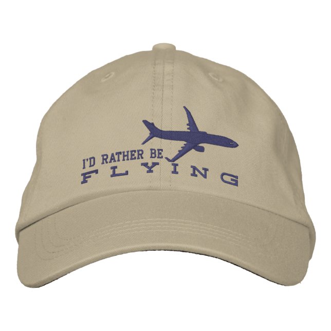 Aircraft Airliner Jet Silhouette Rather Be Flying Embroidered Baseball Hat (Front)