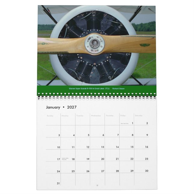 Aircraft airplane engine calendar 15 month 2012 (Jan 2027)