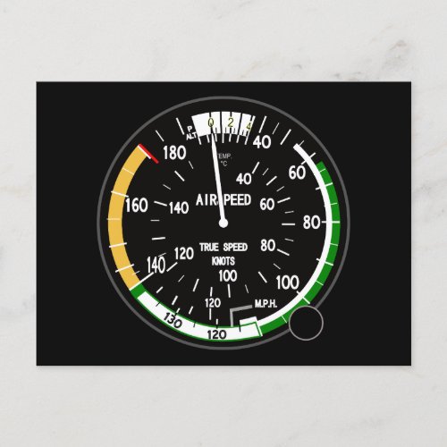 Aircraft Airspeed Indicator Flight Instrument Postcard