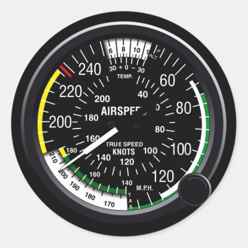 Aircraft Airspeed Indicator Gauge Classic Round Sticker