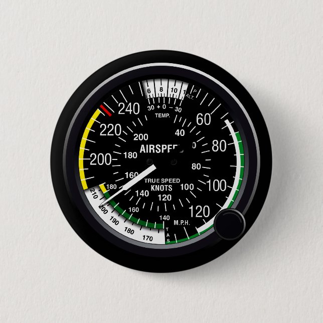 Aircraft Airspeed Indicator Gauge Pinback Button (Front)