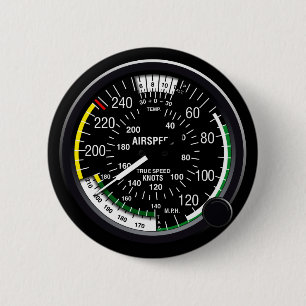 Aircraft Airspeed Indicator Gauge Pinback Button