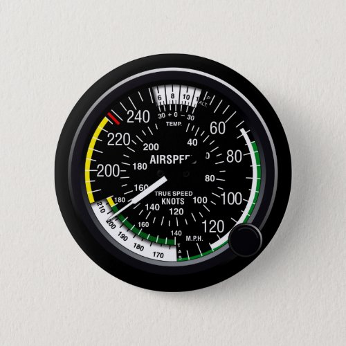 Aircraft Airspeed Indicator Gauge Pinback Button