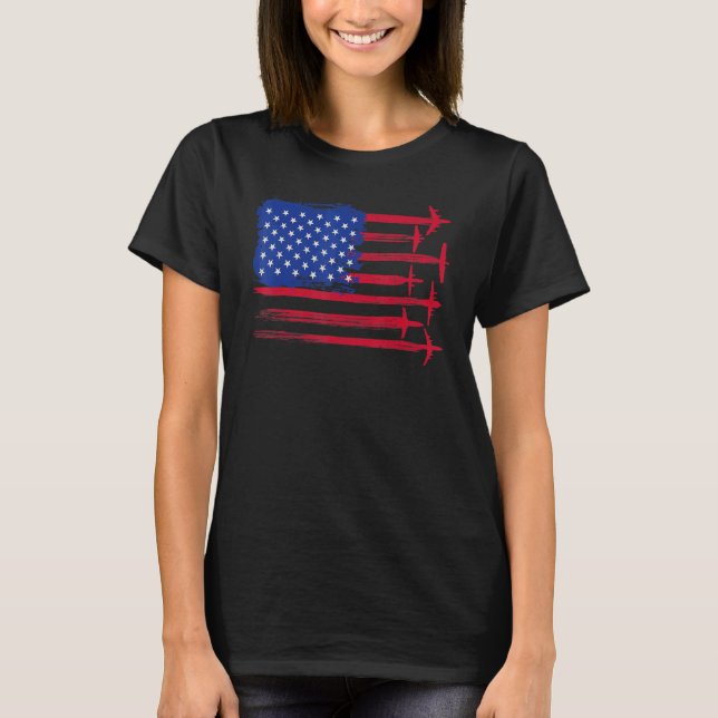 Aircraft American Flag Airplane Pilot 4th Of July  T-Shirt (Front)