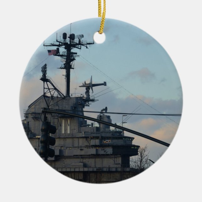 Aircraft Carrier In New York Ceramic Ornament (Front)