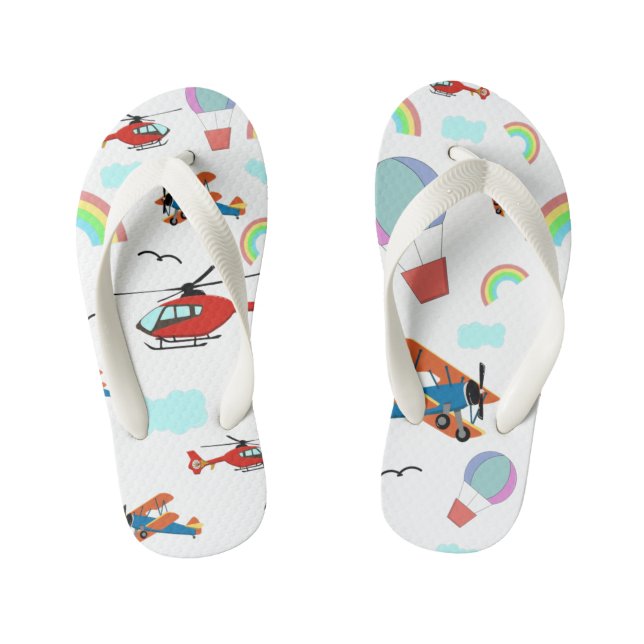 aircraft cartoon doodle kids flip flops (Footbed)
