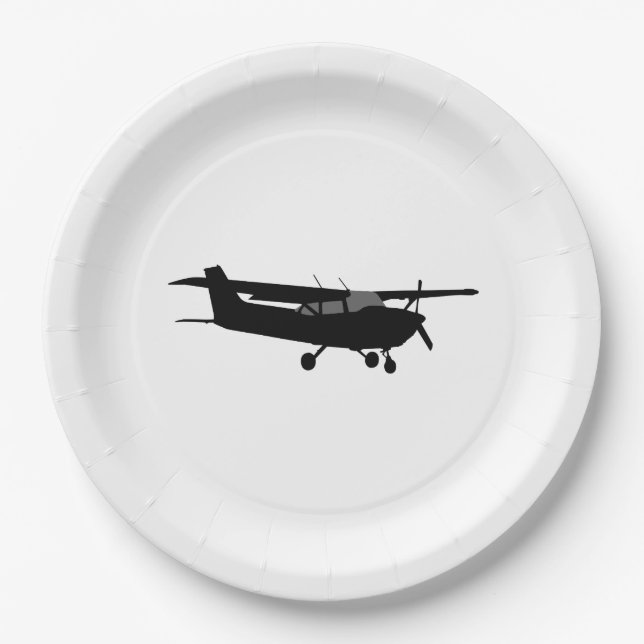 Aircraft Cessna Black Silhouette Flying Decor Paper Plates (Front)
