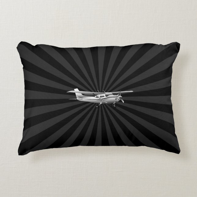 Aircraft Cessna Silhouette Flying Black Burst Accent Pillow (Front)
