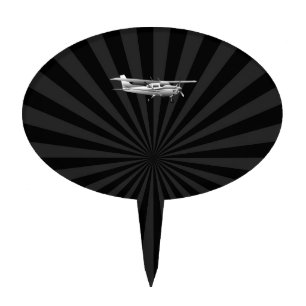 Aircraft Cessna Silhouette Flying Black Burst Cake Topper