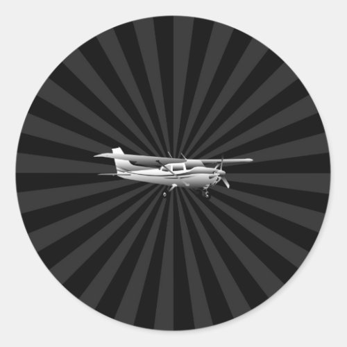 Aircraft Cessna Silhouette Flying Black Burst Classic Round Sticker