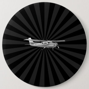 Aircraft Cessna Silhouette Flying Black Burst Pinback Button